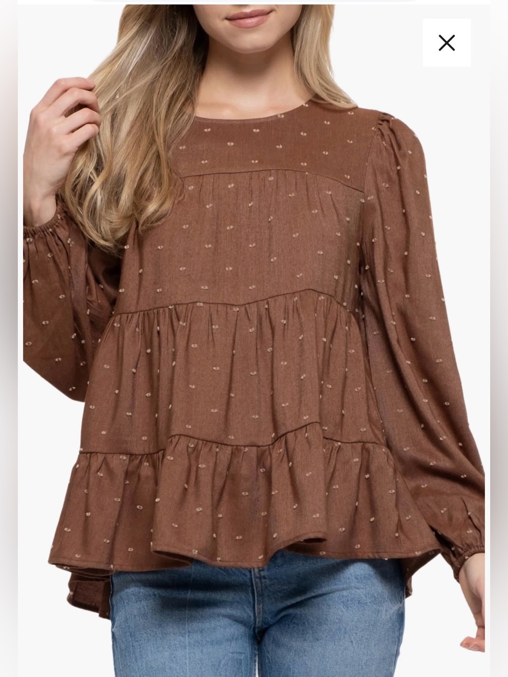 Blu Pepper Tiered Clip Dot Blouse| Small| chocolate brown fall inspired